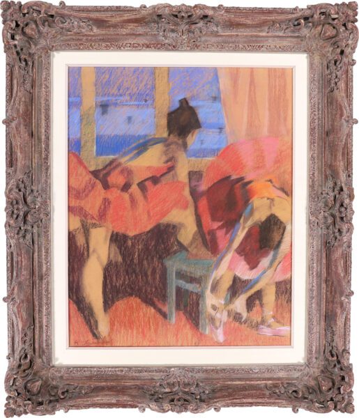 Konstantin Lomykin painting for sale / schilderij - Two ballerinas in red, 1978 frame