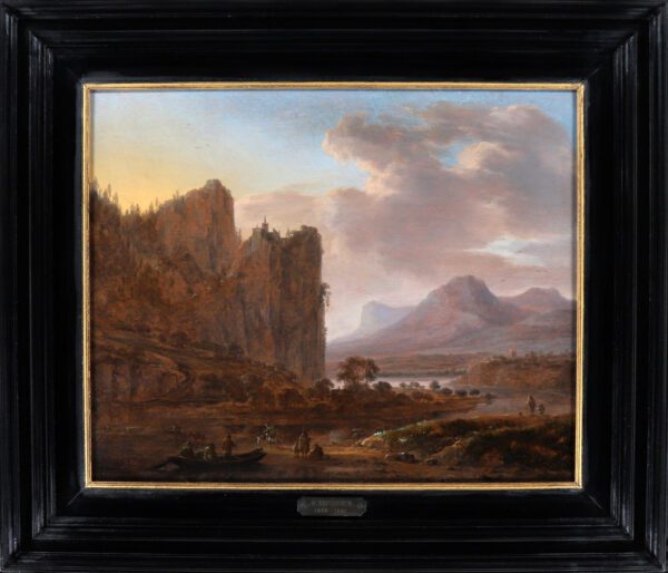 Herman Saftleven painting for sale / schilderij te koop / tableaux a vendre - Mountainous landscape with figures by a river (framed)