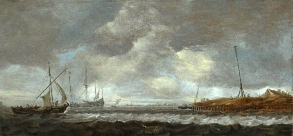 Jan van Goyen painting for sale / schilderij te koop / tableaux a vendre - Ships near the Dutch shore with choppy water