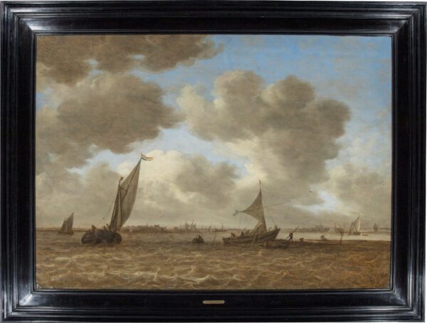 Jan van Goyen painting for sale / schilderij te koop / tableaux a vendre - View of a choppy Haarlemmermeer polder, with the contours of the St. Bavo cathedral of Haarlem in the right-hand background