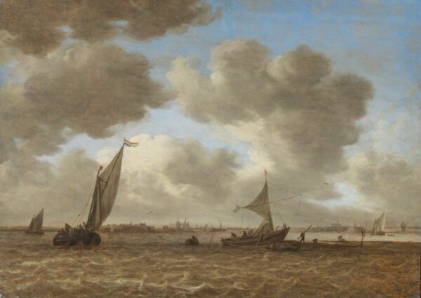Jan van Goyen painting for sale / schilderij te koop / tableaux a vendre - View of a choppy Haarlemmermeer polder, with the contours of the St. Bavo cathedral of Haarlem in the right-hand background kf