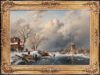 Charles Leickert painting for sale / schilderij te koop / tableaux a vendre - Winter scene with buildings on the left, a mill, a ‘koek-en-zopie’ tent with skaters and figures on a frozen river, 1862 (framed)