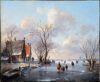 Andreas Schelfhout painting for sale / schilderij te koop / tableaux a vendre - A Winter landscape with Windmills and a panorama of a cityscape in the distance