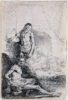Rembrandt van Rijn etching for sale / ets te koop / gravure a vendre - Male Nude, seated and standing ( Het Rolwagentje), c. 1646 [CM26-KF]