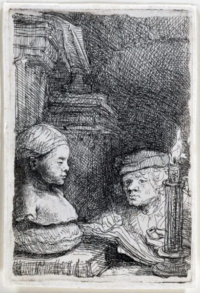 Rembrandt van Rijn etching for sale / ets te koop / gravure a vendre - Man drawing from a cast, c. 1641 (kf)