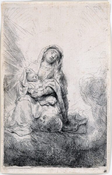 Rembrandt van Rijn etching for sale / ets te koop / gravure a vendre - The Virgin and child in the clouds, 1641 [CM26-BK] f