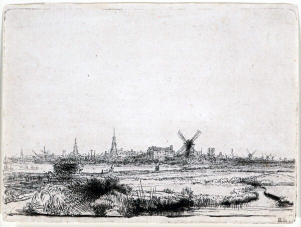 Rembrandt van Rijn etching for sale / ets te koop / gravure a vendre - View of Amsterdam from the Kadijk, c. 1641