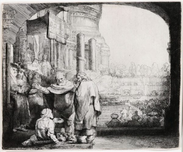 Rembrandt van Rijn etching for sale / ets te koop / gravure a vendre - Peter and John Healing the Cripple at the Gate of the Temple, 1659 (kf)