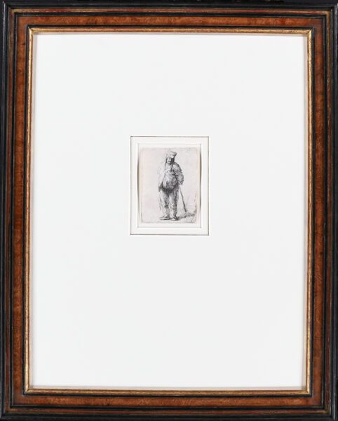 Rembrandt van Rijn - etching for sale / ets te koop / gravure a vendre - Ragged peasant with his hands behind him, holding a stick, c. 1630 framed