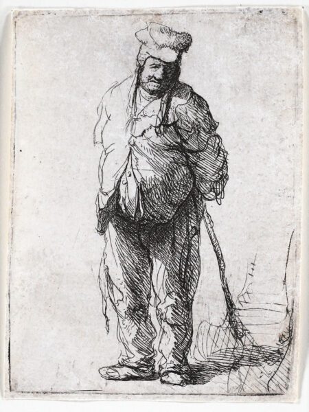 Rembrandt van Rijn - etching for sale / ets te koop / gravure a vendre - Ragged peasant with his hands behind him, holding a stick, c. 1630 kf