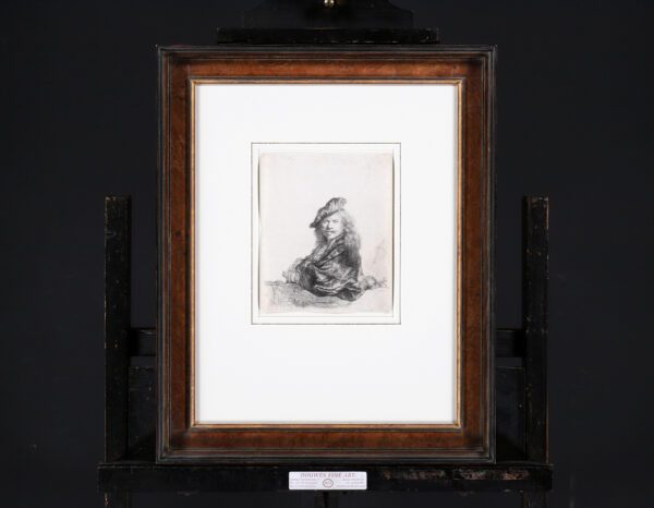Rembrandt van Rijn etching for sale / ets te koop / gravure a vendre - Self-portrait leaning on a stone sill, 1639 (fr)