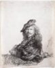 Rembrandt van Rijn etching for sale / ets te koop / gravure a vendre - Self-portrait leaning on a stone sill, 1639 (kf)