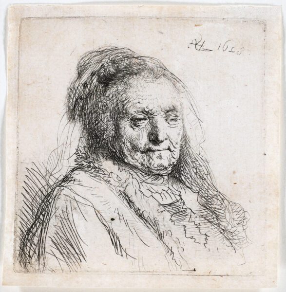 Rembrandt van Rijn etching for sale / ets te koop / gravure a vendre - The Artist’s Mother, Head and Bust; Three quarters right, 1628 (kf)