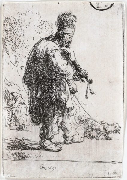 Rembrandt van Rijn etching for sale / ets te koop / gravure a vendre - The Blind Fiddler, 1631 (kf)