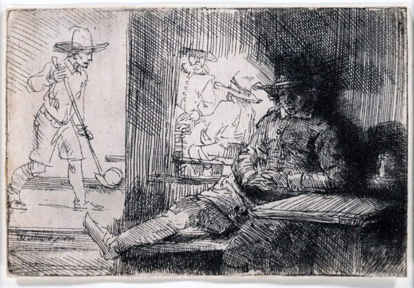 Rembrandt van Rijn etching for sale / ets te koop / gravure a vendre - The Ringball or Kolf Player (‘Het Klosbaantje’), 1654 (kf