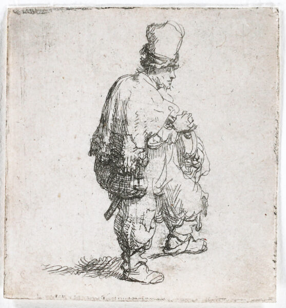 Rembrandt van Rijn etching for sale / ets te koop / gravure a vendre - A Standing Hurdy-Gurdy Player (Polander with arms folded), c. 1631