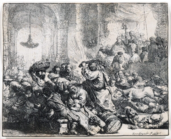 Rembrandt van Rijn etching for sale / ets te koop / gravure a vendre - Christ driving the money-changers from the temple, 1635 k