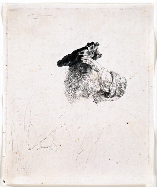 Rembrandt van Rijn - etching for sale / ets te koop / gravure a vendre - Old man shading his eyes with his hand, 1639 (kf)