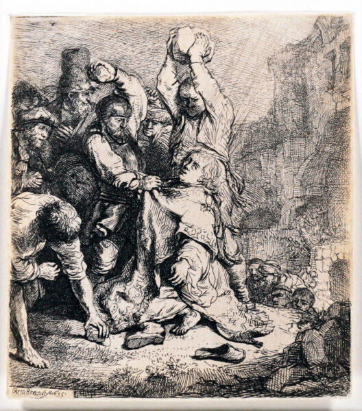 Rembrandt van Rijn etching for sale / ets te koop / gravure a vendre - The stoning of St. Stephen, c. 1635