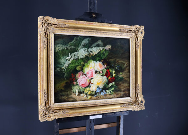 Simon Saint-Jean painting for sale / tableaux a vendre / schilderij te koop - A Bouquet of Roses, Daisies and Violets with a Butterfly on a Mossy bank 3