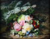 Simon Saint-Jean painting for sale / tableaux a vendre / schilderij te koop - A Bouquet of Roses, Daisies and Violets with a Butterfly on a Mossy bank kf