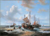Francois-Etienne Musin a vendre for sale peinture - Coastal scene with fisherfolk and fishing boats unloading