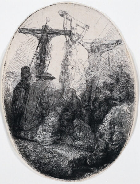 Rembrandt van Rijn etching for sale / ets te koop / gravure a vendre - Christ crucified between the two Thieves; an Oval Plate, c. 1641