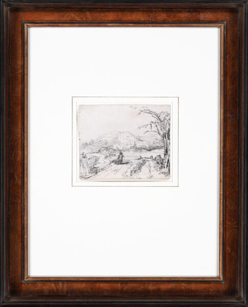 Rembrandt van Rijn etching for sale / ets te koop / gravure a vendre - Landscape with sportsman and dogs (‘Het Jagertje’), c. 1648
