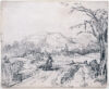 Rembrandt van Rijn etching for sale / ets te koop / gravure a vendre - Landscape with sportsman and dogs (‘Het Jagertje’), c. 1648 f