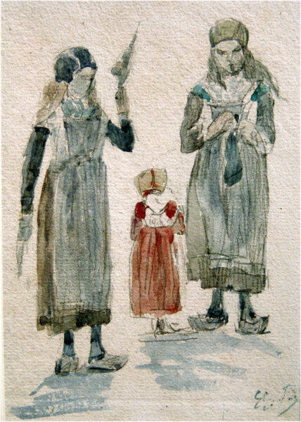 Eugene Boudin - Etude des Jeune Bretonnes aquarel