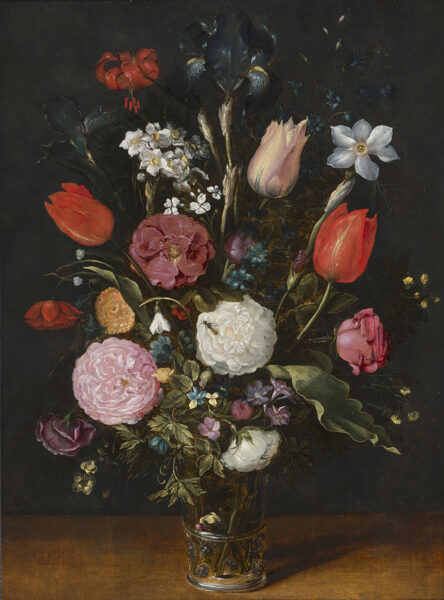 Jan Brueghel the Younger and Studio, Jan - Bouquet of Flowers in a Glass Vase - Old Master Painting Still life Flowers