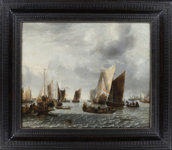 Jan van de Cappelle Old master painting schilderij - A Disembarkation on a River, c. 1655 framed2