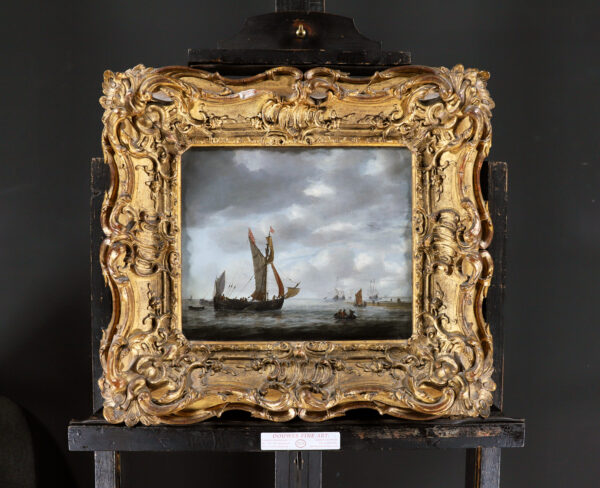 Reinier Nooms Old Master painting schilderij - A Boeier or Boyer ship off the Dutch coast, ca. 1655 framed
