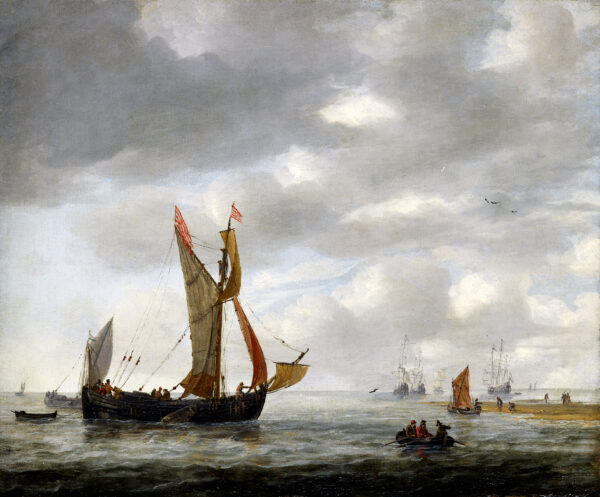 Reinier Nooms Old Master painting schilderij - A Boeier or Boyer ship off the Dutch coast, ca. 1655 kf