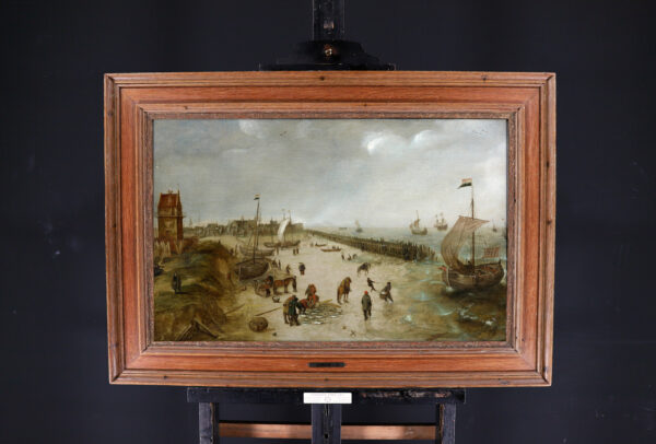 Cornelis Verbeeck marine Old Master painting schilderij - The Beach at Petten with the ‘Hondsbossche Zeewering’, c. 1625 framed2