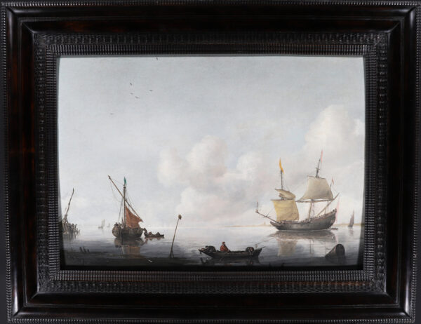 Justus de Verwer marine old master painting schilderij - Shipping in an Estuary, c. 1665 framed