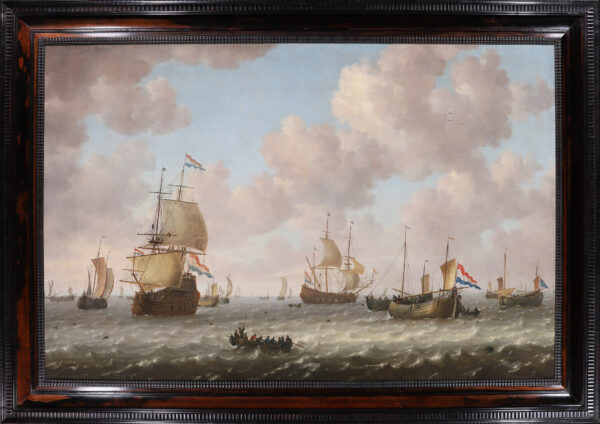 Jeronimus van Diest Old Master painting for sale / schilderij te koop / tableaux a vendre - Herring Busses under the Protection of Men-of-War, c. 1652-54 (framed)