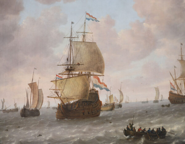 Jeronimus van Diest Old Master painting for sale / schilderij te koop / tableaux a vendre - Herring Busses under the Protection of Men-of-War, c. 1652-54 (detail 1)