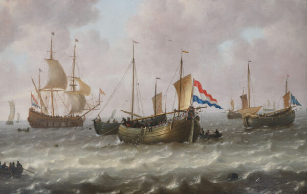 Jeronimus van Diest Old Master painting for sale / schilderij te koop / tableaux a vendre - Herring Busses under the Protection of Men-of-War, c. 1652-54 (detail 3)