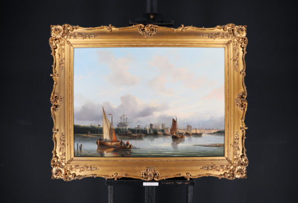 Christiaan L.W. Dreibholtz painting for sale / schilderij te koop - Harbour of Rotterdam with moaring ships and fishermen (framed2