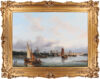 Christiaan L.W. Dreibholtz painting for sale / schilderij te koop - Harbour of Rotterdam with moaring ships and fishermen (framed)