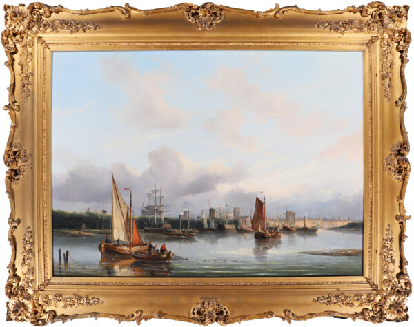 Christiaan L.W. Dreibholtz painting for sale / schilderij te koop - Harbour of Rotterdam with moaring ships and fishermen (framed)