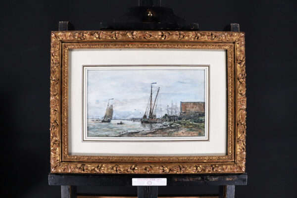 Johan Barthold Jongkind watercolour for sale / aquarel te koop / aquarel a vendre - Boats on the river Scheldt near Antwerp, 1866