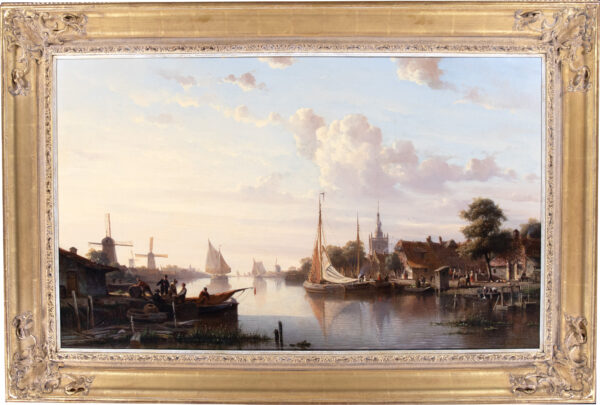 Everhardus Koster schilderij te koop / painting for sale - River landscape near Overschie at sunset framed2