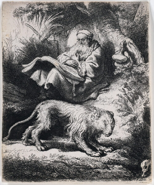 Rembrandt van Rijn etching for sale / ets te koop / gravure a vendre - St. Jerome reading in a Landscape, 1634 kf