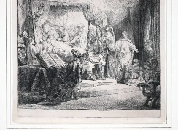 Rembrandt van Rijn etching for sale / ets te koop / gravure a vendre - The Death of the Virgin, 1639 (detail2