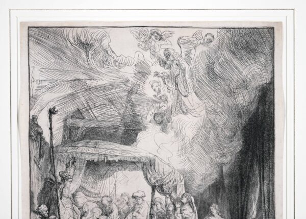 Rembrandt van Rijn etching for sale / ets te koop / gravure a vendre - The Death of the Virgin, 1639 (detail
