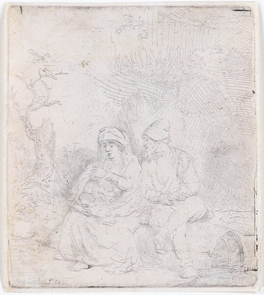 Rembrandt van Rijn etching for sale / ets te koop / gravure a vendre - The Rest on the Flight into Egypt; lightly etched 1645 kf