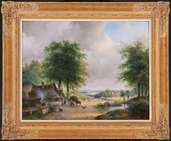 Andreas Schelfhout painting for sale / schilderij te koop / tableaux a vendre - A Summer landscape with farmers by the barn (framed)