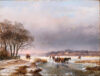 Andreas Schelfhout painting for sale / schilderij te koop / tableaux a vendre - A winter landscape with skaters and a horse-drawn sledge on the ice, 1858